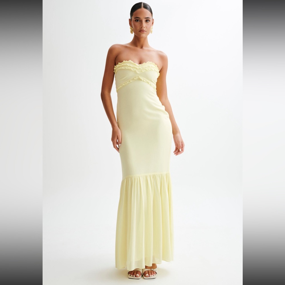 Olivette strapless chiffon maxi dress - lemon sherbet MESHKI